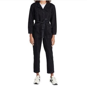 Alex Mill Black Utility Denim Jumpsuit with Tie Waist